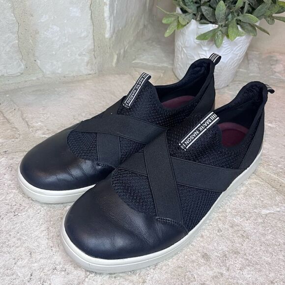 Mark Nason Black Leather & Mesh Slip-on Shoes w/ elastic straps sz 9 - Picture 2 of 6